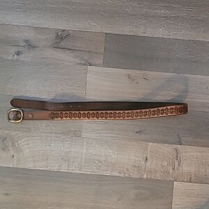 Leather Brown Buckle Style Belt With Gorgous Details Solid Brass Buckle 34 Vtg